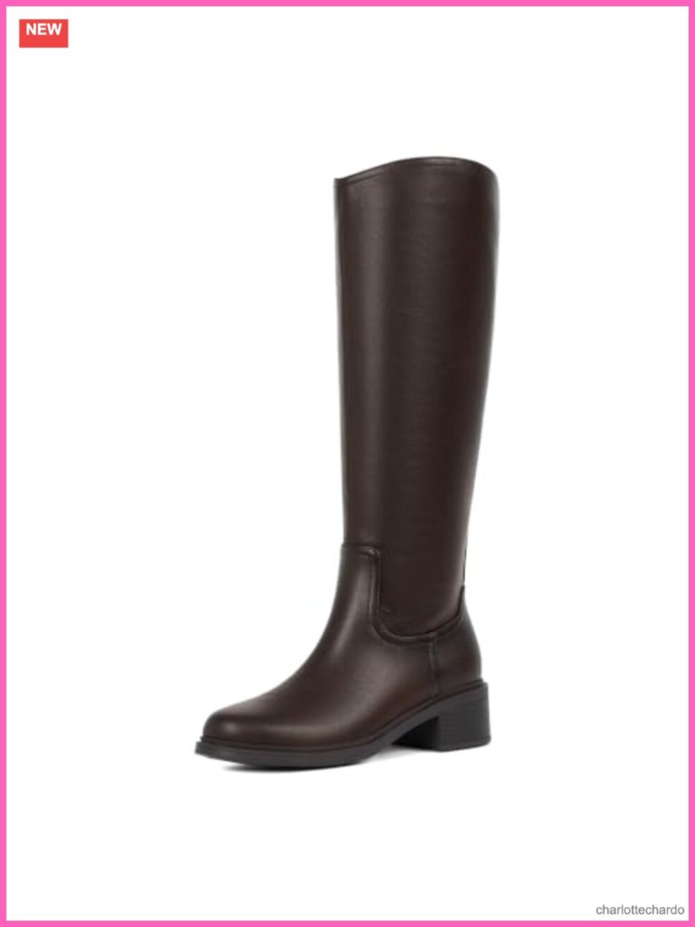 Women's Knee High Boots Square Toe Block Heels Side Zipper Faux Leather
